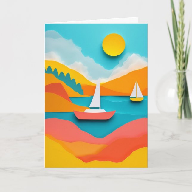 Cartão Barcos à Vela Ensolarados no Lago (Frente)
