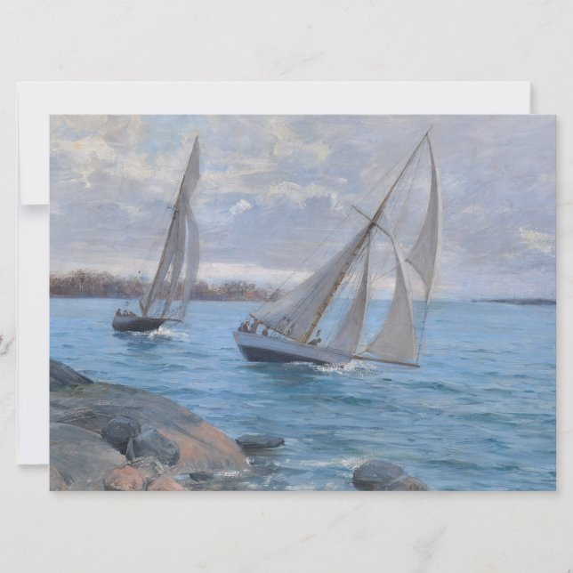 Cartão Barcos à vela no rio (Frente)