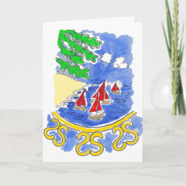 Cartão Barcos à vela vermelha no lago