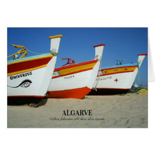 Cartão Barcos de Pesca na Foto de Praia de Algarve