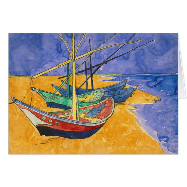 Cartão Barcos de Van Gogh Impressionismo Praia (Frente Horizontal)