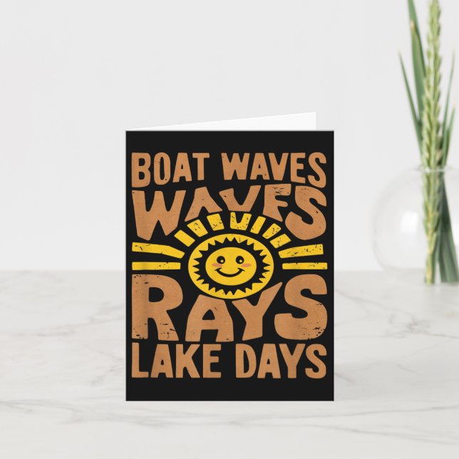 Cartão Barcos Ondam Sol Rays Lago Dias Engraçado Retro Ve (Frente)
