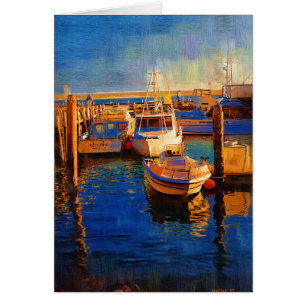 Cartão Barcos, por do sol, baía de Morro, Califórnia