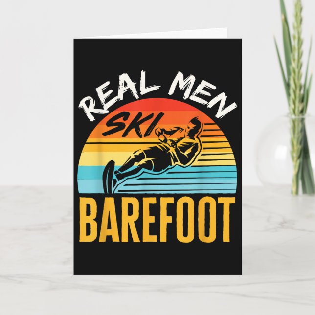 Cartão Barefoot Water Skiing Skier Funny Real Men Ski Bar (Frente)