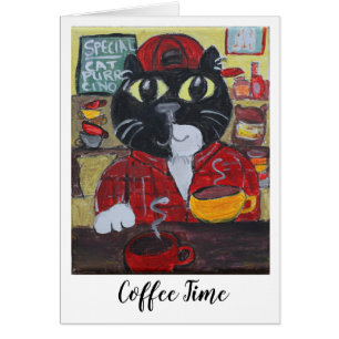 Cartão Barista Cat Coffeehouse Pintura Folclórica