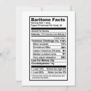 Cartão Baritona "Rótulo de Informação Nutricional"