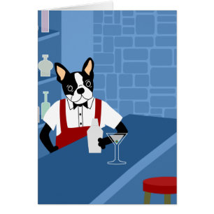 Cartão Barman de Boston Terrier
