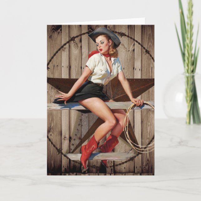Cartão Barn Wood Texas Star West Country Cowgirl (Frente)