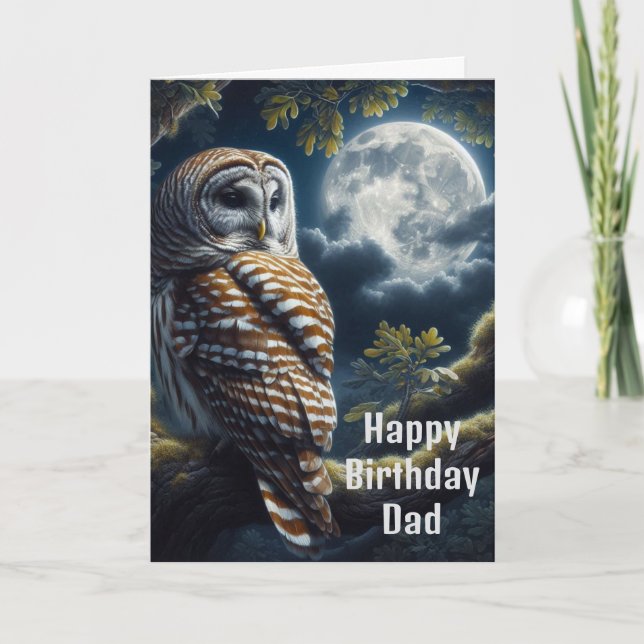 Cartão Barred Owl e Pai Lua Aniversário (Frente)
