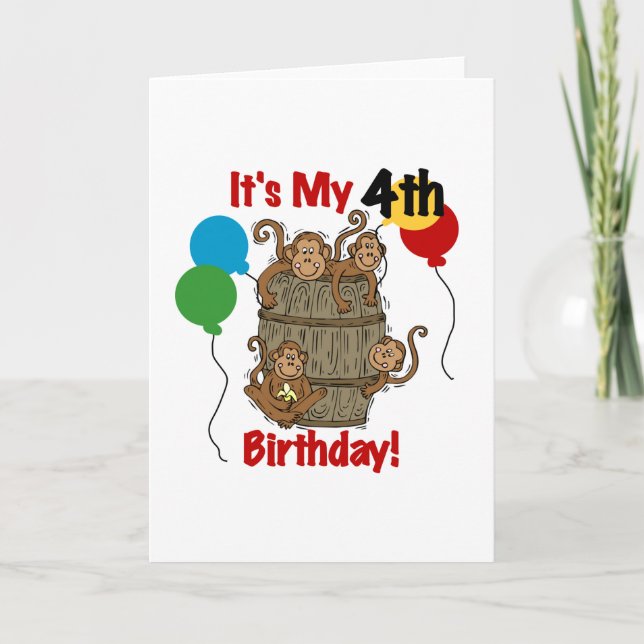 Cartão barril de macacos 4º aniversário (Frente)