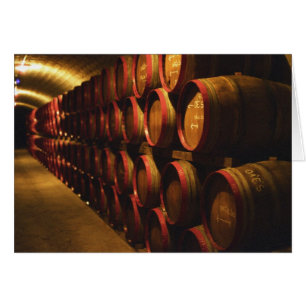 Cartão Barris de vinho Tokaj empilhados no Disznoko