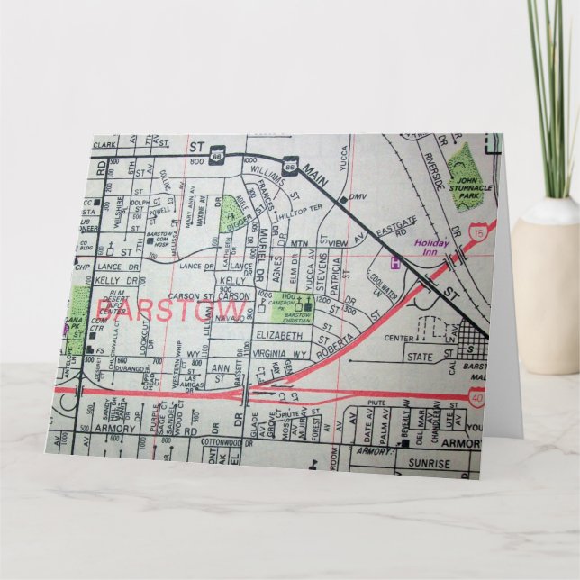 Cartão Barstow, Mapa do CA Vintage (Frente)