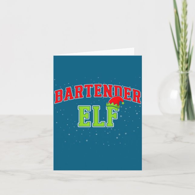 Cartão Bartender Elf Christmas Family Matching Group Xmas (Frente)