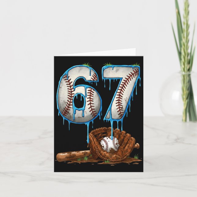 Cartão Baseball 67 seis sete meme engraçado 6-7 drip base (Frente)
