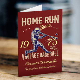 Cartão Baseball Adicione Seu Nome Ano Diversão Vermelha 