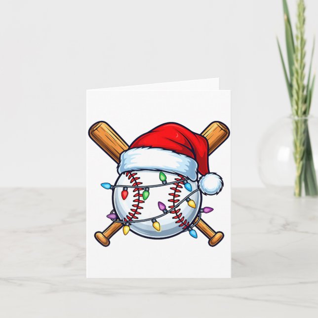 Cartão Baseball Christmas Lights Santa Christmas Baseball (Frente)