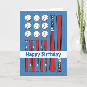 Cartão Baseball Flag Birthday, Red, White, Blue