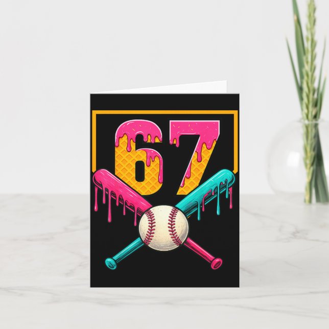Cartão Baseball Ice Cream Drip Number 67 Player 67th Birt (Frente)