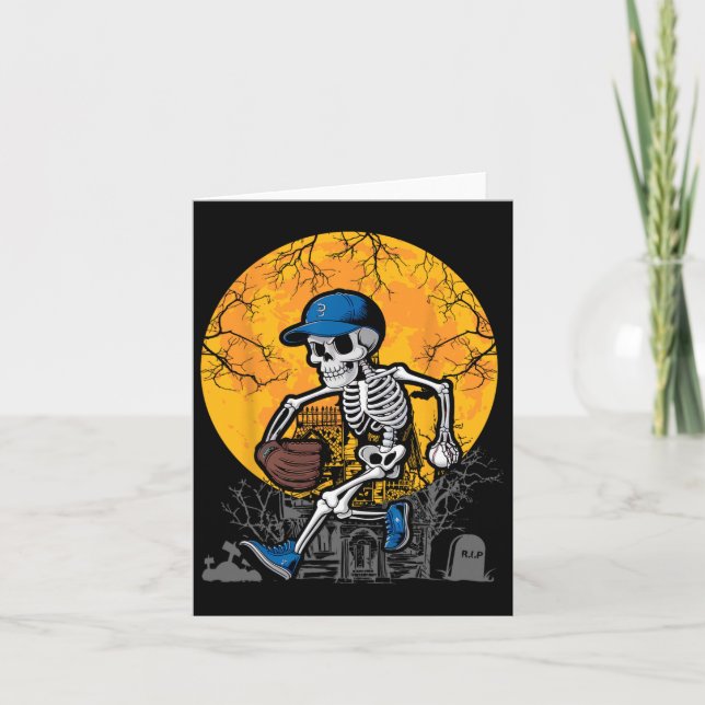 Cartão Baseball Skeleton Halloween Men Boys Baseball Spot (Frente)