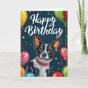 Cartão Basenji com Balões Aniversário