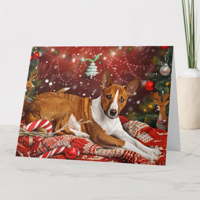 Cartão Basenji Dog Christmas Festivo (Frente)