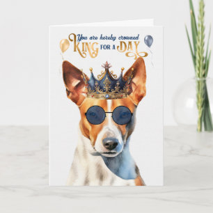 Cartão Basenji Dog King para um dia de aniversário engraç