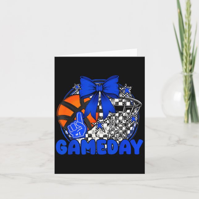 Cartão Basketball Game Day Go Cheer Team Blue Coquette Ch (Frente)