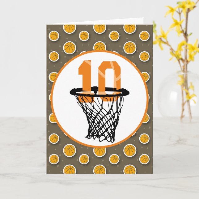 Cartão Basquete 10º Aniversário com número em mini hoop (Flor Amarela)