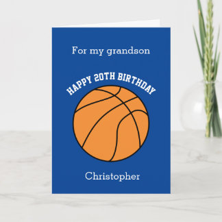 Cartão Basquete Azul Feliz 20º Aniversário Neto