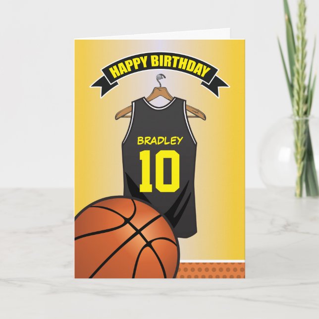 Cartão Basquete Black Yellow Jersey Birday (Frente)