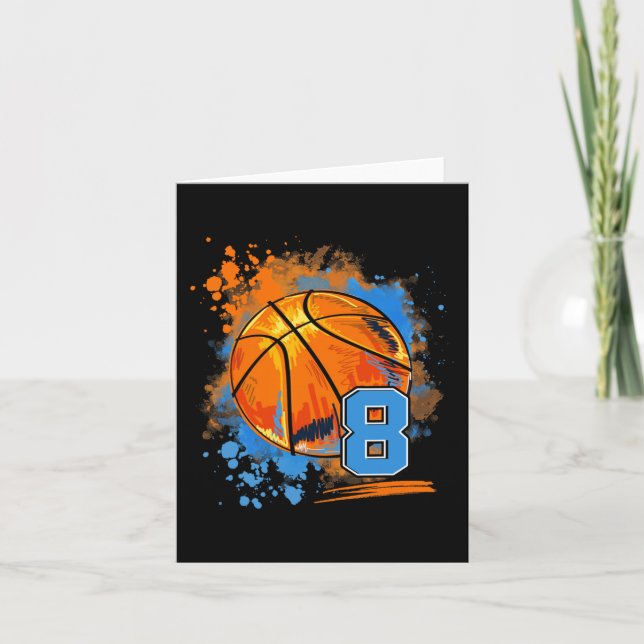 Cartão Basquete de Aniversário com 8 Anos de Idade (Frente)