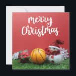 Cartão Basquete Feliz Natal com Snowman<br><div class="desc">Basquete Feliz Natal com Snowman</div>