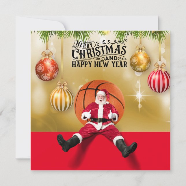 Cartão Basquete Papai Noel Feliz Natal Ano Novo (Frente)