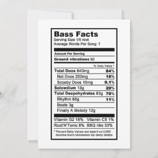 Cartão Bass singer "Nutritional Information Label" (Etiqu