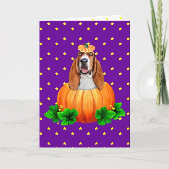 Cartão Basset Halloween Jack-O-Lantern (Frente)