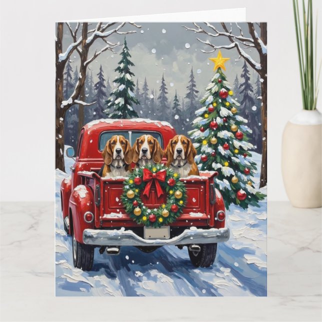 Cartão Basset Hound Christmas Red Truck Holiday (Frente)