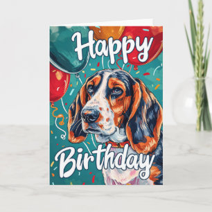 Cartão Basset Hound com Balões de Aniversário