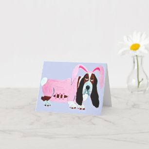 Cartão Basset Hound de Fantasia Rosa de Coelho