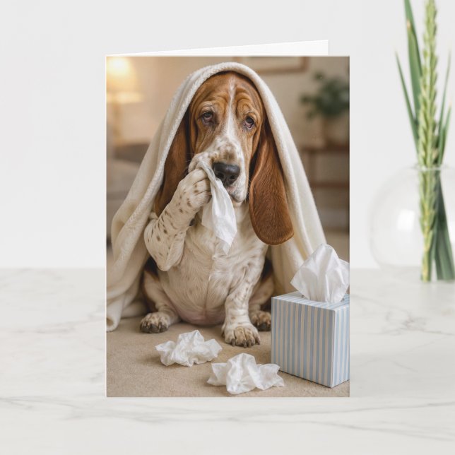 Cartão Basset Hound Doente com Lenços (Frente)