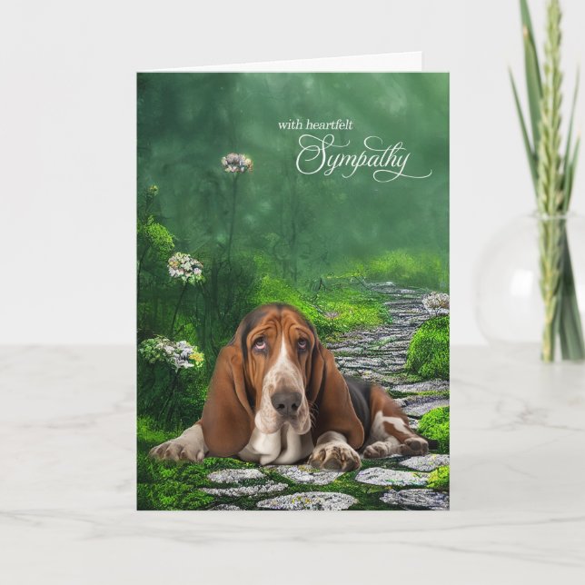 Cartão Basset Hound Green Garden Path Pet Sympathy (Frente)