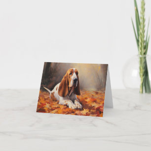 Cartão Basset Hound no Outono Folhas Caídas Inspiram
