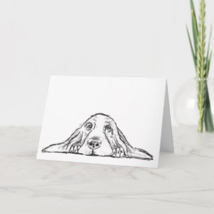 Cartão basset hound preto branco simples olhos de cachorr