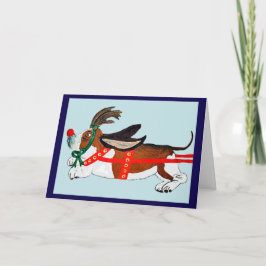 Cartão Basset Hound Rudolph, a Rena de Nariz Vermelho
