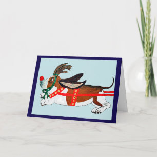 Cartão Basset Hound Rudolph, a Rena de Nariz Vermelho