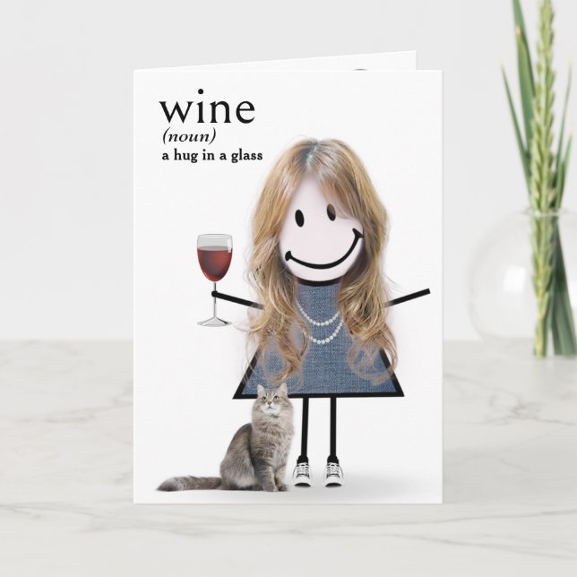 Cartão Bastão De Aniversário Com Gato E Vinho (Frente)