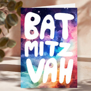 Cartão BAT MITZVAH Personalizável Galáxia Arco-íris Parab