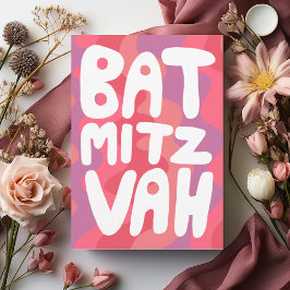 Cartão BAT MITZVAH Personalizável Listras Onduladas Rosa