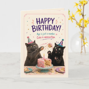 Cartão Batalha de Bolo de Aniversário de Gato