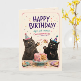Cartão Batalha de Bolo de Aniversário de Gato
