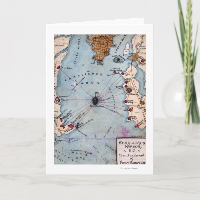 Cartão Batalha do forte Sumter - guerra civil panorâmico (Frente)